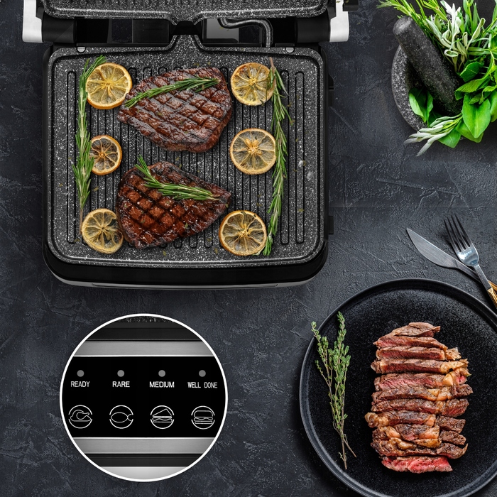 Електричний гриль Zeegma Chef 2100W, сріблястий, таймер, 5 програм, антипригарне покриття