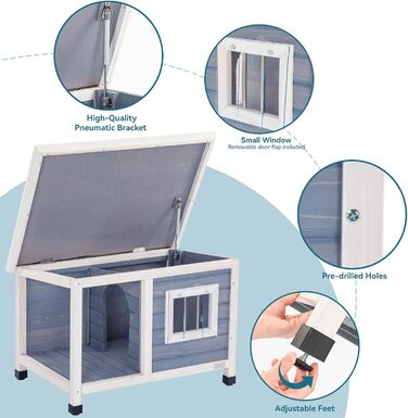 Будинок для собак Petsfit з балконом та терасою, вулиця, 85x62x52 см, сірий