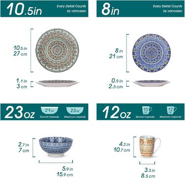 Набір посуду Vancasso MANDALA 32 шт. з порцеляни, 8 персон, ручна робота, богемський стиль