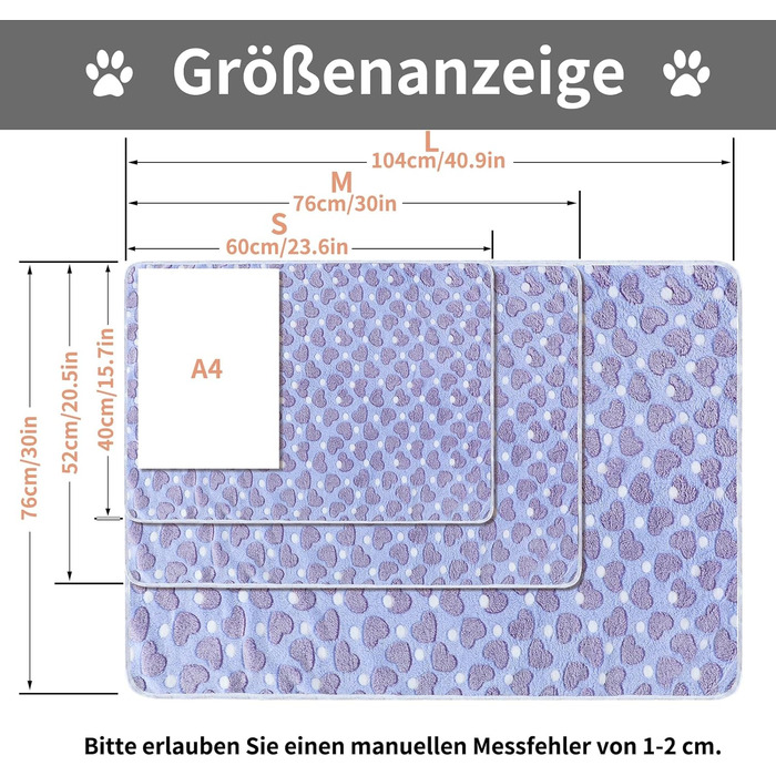 М'яка ковдра для собак та котів Demigeat, 3 шт. – тепла, миюча, для літа та весни, середнього розміру, принт 