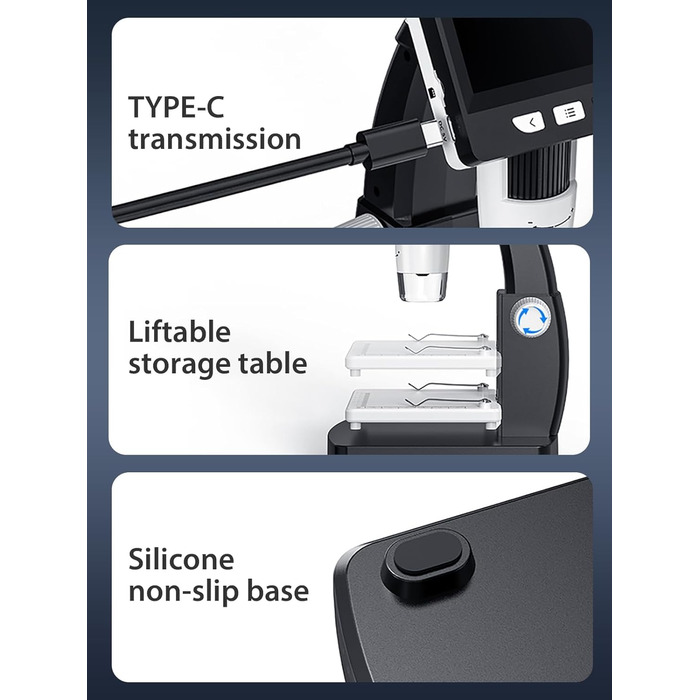 Цифровий мікроскоп AOPICK з LCD екраном, роздільна здатність 50X-500X, 4.3-дюймовий 1080P USB мікроскоп з 8 регульованими LED-лампами, для ПК, дорослих/дітей, сумісний з MacOS Windows (темно-сірий)