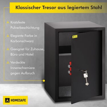 Сейф Homesafe HV15K з ключовим замком, вугільно-чорний сатин, 50x35x35 см