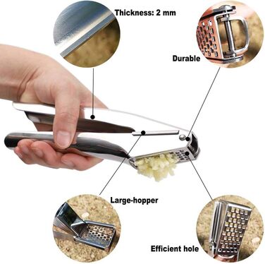Stainless Steel Garlic Press with Cleaning Brush - Professional Grade for Kitchen, Restaurant, Hotel & Culinary Use
