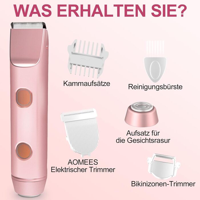 Електричний жіночий тример AOMEES 2-в-1 для обличчя, тіла та зони бікіні, IPX7, бездротовий, рожеве золото