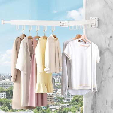 Настінна сушилка для білизни 120см, висувна, складна, з 18 гачками - для балкона, ванної, спальні, білий