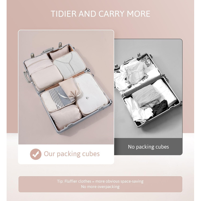 Органайзер для валізи Meowoo, 8 шт. - набір кубиків для пакування, валізні органайзери для подорожей та бізнесу, сумки для одягу, система зберігання багажу (Бежевий)