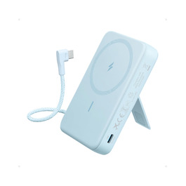 Магнітний павербанк Anker Zolo 10000mAh 30W з вбудованим кабелем USB-C та підставкою, бездротове швидке заряджання для iPhone 17/16/15, AirPods, синій