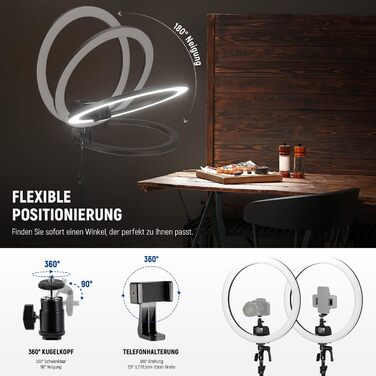 NEEWER кільцева лампа 20 дюймів LED з триподом та тримачем для телефону, 44 Вт 3200K-5600K з акумулятором, USB, для макіяжу, тату, вій, YouTube, TikTok, відеозйомки (SRP18C)