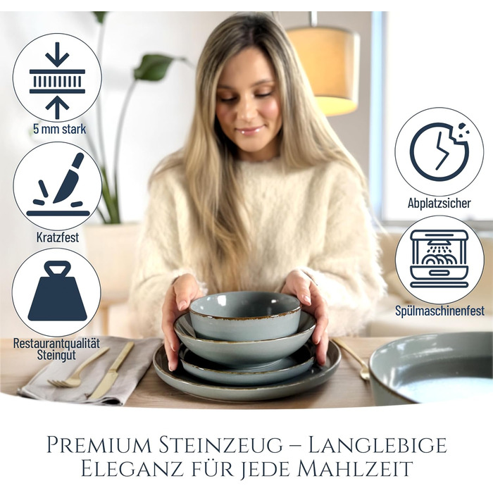 Набір посуду Steingut для 6 осіб, 24 елементи, Rustic стиль, Rauchblau (димно-блакитний)