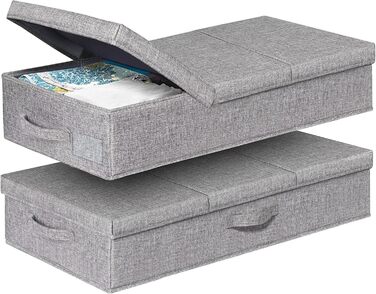 JUPELI 2 Pack Foldable Storage Boxes, 15cm High Flat Under Bed Drawer Organizer, Stable with Lid and Handle, Fabric Under Bed Storage, Under Bed Box for Blankets, Clothes, Quilts, Toys, Shoes