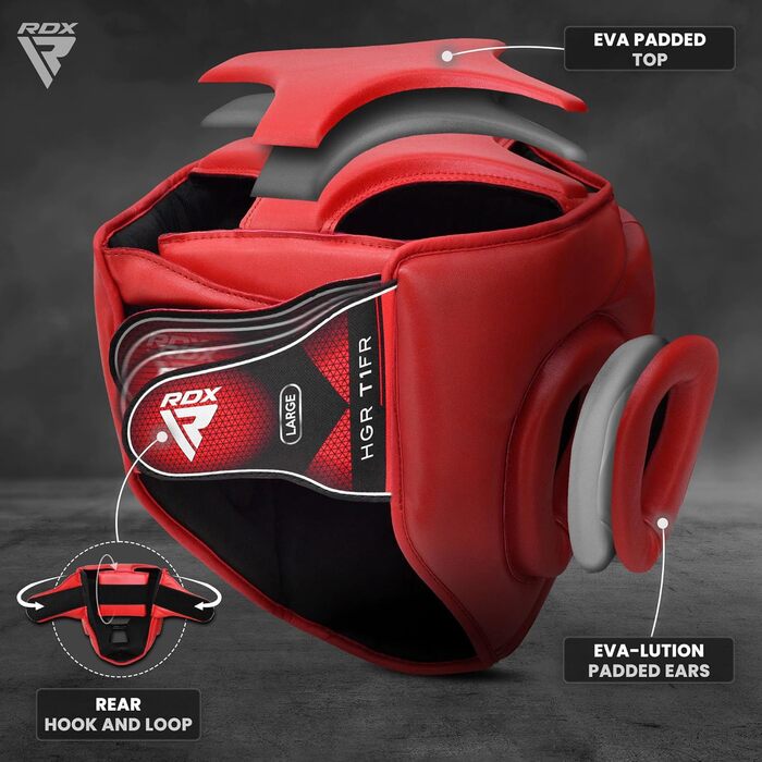 RDX Leather Head Guard - Boxing, Muay Thai, Taekwondo Sparring Headgear with Nose Protection (Red, Medium)