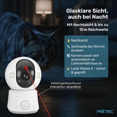 PetTec камера для тварин Buddy з автокормушкою 8L для котів та собак – автоматичний диспенсер з Wi-Fi та керуванням через додаток, 2-сторонній аудіо, розпізнавання гавкіту та нічне бачення (лазерна камера)