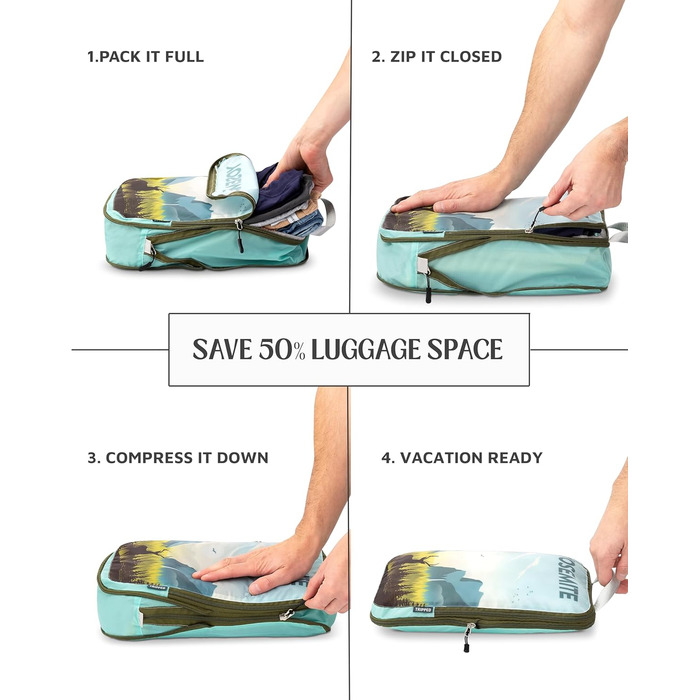 Набір кубиків для пакування TRIPPED Travel Gear: 6 шт., білий/зелений, для подорожей, з подвійним замком-блискавкою