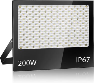 200W LED Floodlight Outdoor, 20000LM LED Spotlight, 7000K Cool White Spotlight, IP67 Waterproof Floodlight, for Backyard, Courtyards, Garage, Hallway, Garden
