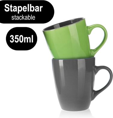 Набір керамічних чашок Com-Four® 6 шт. 350 мл - чайник для гарячих та холодних напоїв, сучасний дизайн, блакитно-зелено-сірий, з ручкою