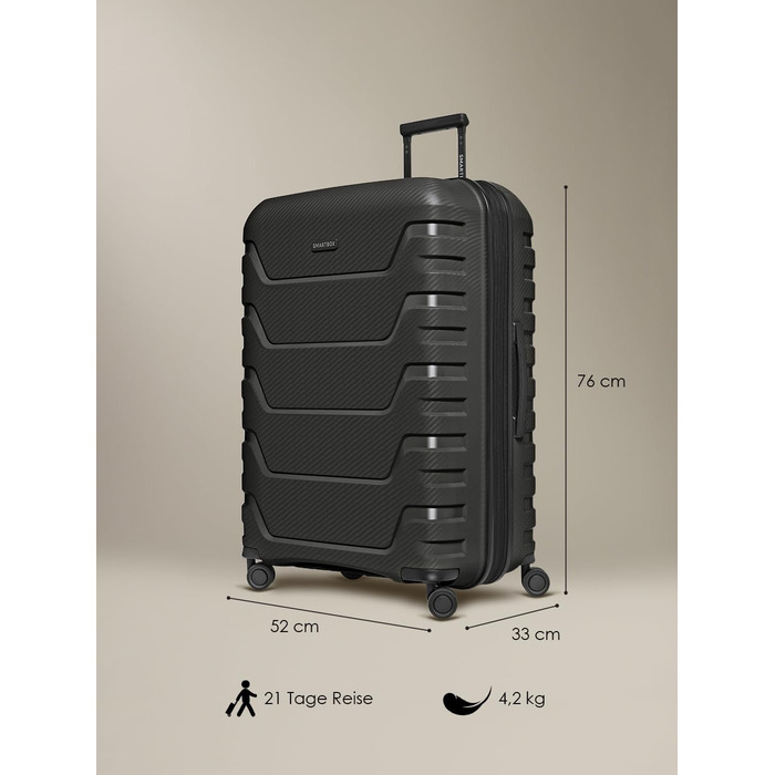 Чемодан тріумф SMARTBOX Hartschalen Check-in XL, 76 см, 111-120 л, розширюваний, з TSA-замком, з поліпропілену, 4 колеса, чорний