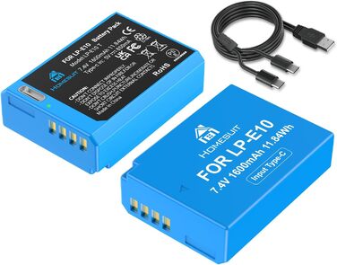 Акумулятор Homesuit LP-E10 1600mAh та LED-зарядний пристрій для Canon EOS 1100D, 1200D, 1300D, 2000D, Rebel T3, T5, T6, T7, Kiss X50, Kiss X70 (2 шт.)