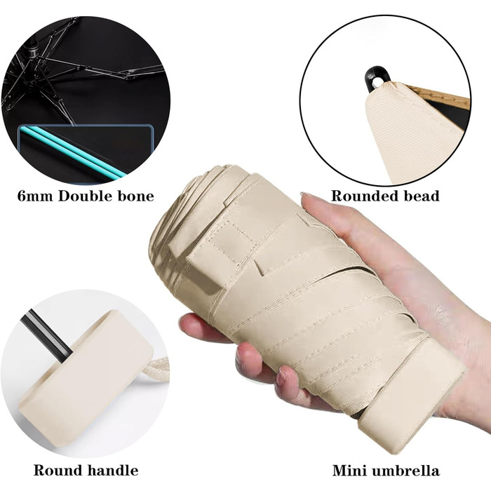 Компактний дощовий парасолька, захист від УФ-променів, вітростійкий, з капсульною ручкою, портативний, для чоловіків та жінок, бежевий