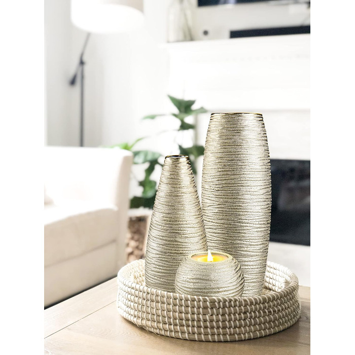 3-Piece Ceramic Pampas Grass Vase Set - Decorative Vases for Home, Table Arrangements, Living Room, Office, Wedding & Holiday Decor - 28cm Tall