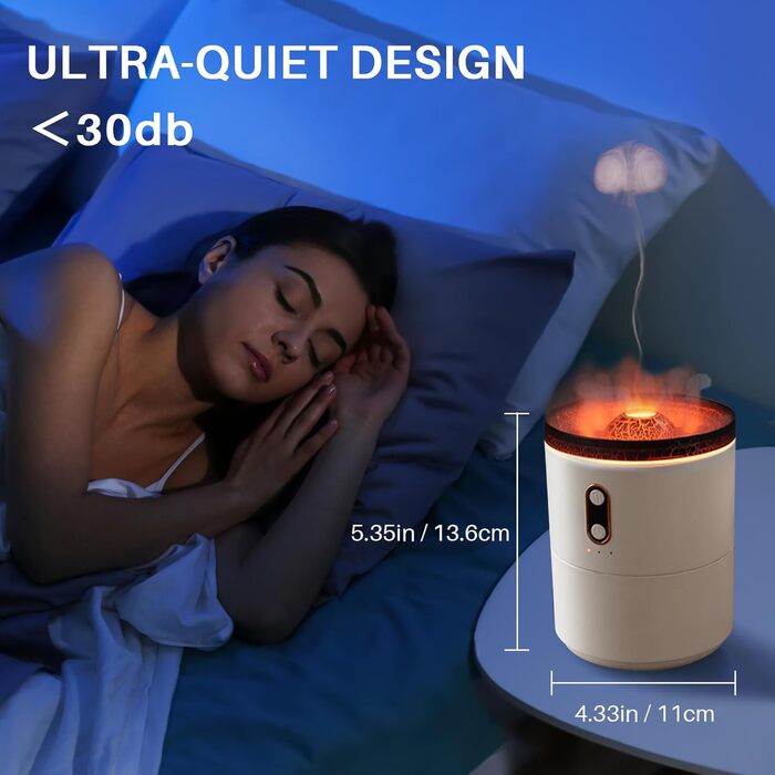 Зволожувач повітря Vulkan з аромадифузором: 300 мл, 2 режими, керування від пульта, нічне підсвічування, холодний пар, для дому та спортзалу, білий