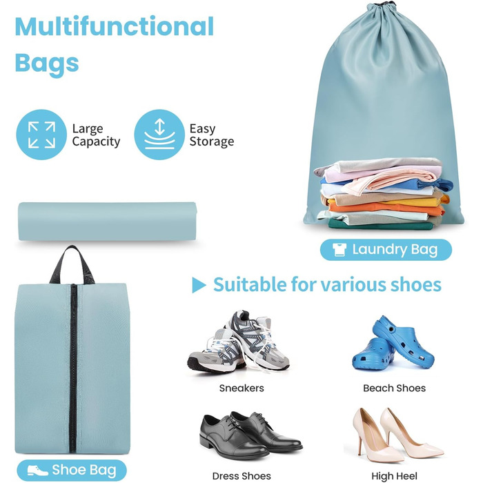 Органайзери для валізи Prezon, набір 10 шт., легкі, для подорожей, блакитно-зелені