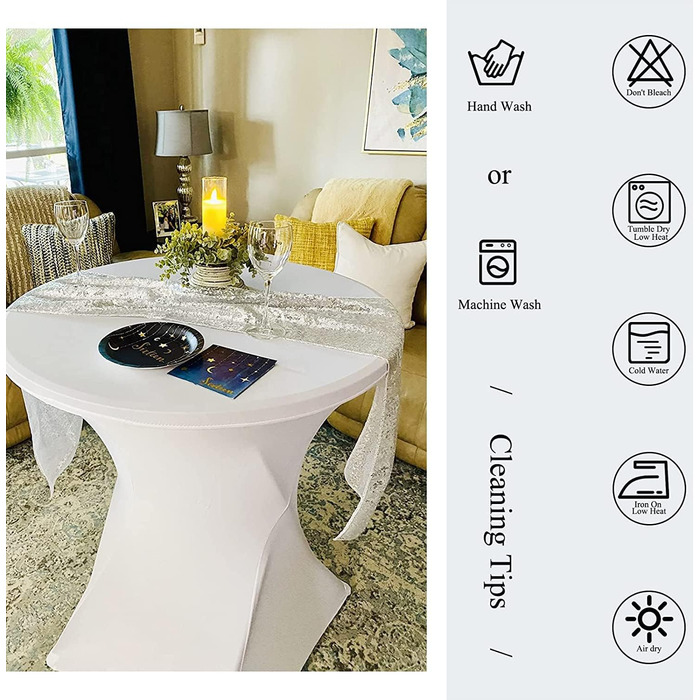 6 Piece Table Covers Table Spandex Stretch Tablecloth 80cm, for Bistro Table Ø 80-85 cm, For Round Table Wedding Birthday Party Banquet Table Decoration (80 cm, white)