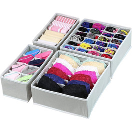 Styleys Set of 4 Foldable Storage Boxes, Drawer Dividers, Odorless Interior Lining, Storage Boxes, Closet Organizer, Under-Bed Organizer for Clothes, Shoes, Underwear, Bras (Gray - S1014)