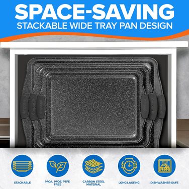 Набір форм для випічки Emporio Kitchen – антипригарне покриття, набір з 3 шт., з нержавіючої сталі, силіконові ручки, без PFOA, PFOS, PTFE, рецептурник, до 230°C (сірий)