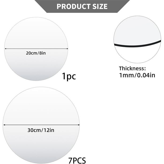 8 круглих дзеркал для декору столу: акрилові, для свічок, 30см та 20см