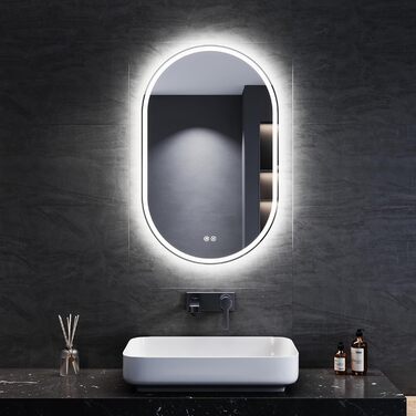 Дзеркало для ванної кімнати SONNI з підсвічуванням 80x60 см, 3 кольори світла, проти запотівання, LED, сенсорна кнопка, годинник, температура, 3-кратне збільшення