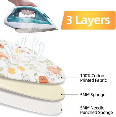 Чохол для гладильної дошки, бавовна 100%, тришаровий, потовщений, 110-125 x 30-42 см, жовтий