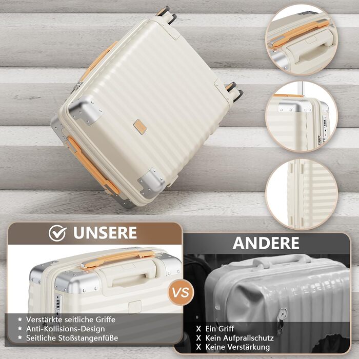 Набір валіз Joyway 3 шт. з жорстким корпусом, легкий PP, рожеве золото, з TSA замком та 4 колесами (20'+24'+28')