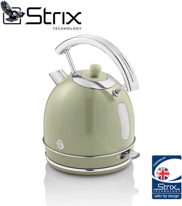 Swan Retro Electric Kettle - 1.8L, Vintage Design, Automatic Shut-Off, Cordless, BPA-Free Stainless Steel, 3000W, Green