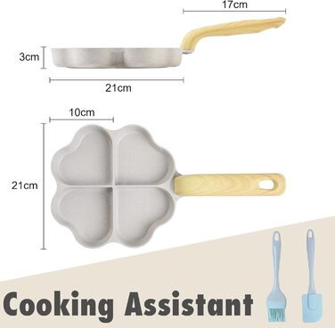 RIOVARM 4-Hole Heart Shape Egg Pan Non-Stick Coating Granite Small Frying Pans Induction Wok Pan Creative Cute Omelet Pan without PFOA Healthy Pancake Pan for Breakfast