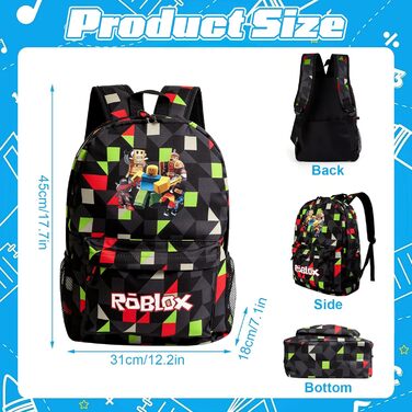 Дитячий рюкзак Yumcute Ro-blx з принтом для підлітків, велика місткість, рюкзак для школи та подорожей, мультяшний дизайн (M)