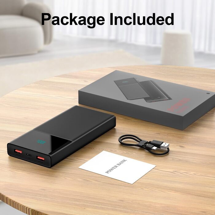 Портативний зарядний пристрій Power Bank 13000mAh з 2 вбудованими кабелями, LED-дисплеєм, підтримкою швидкої зарядки PD, чорний