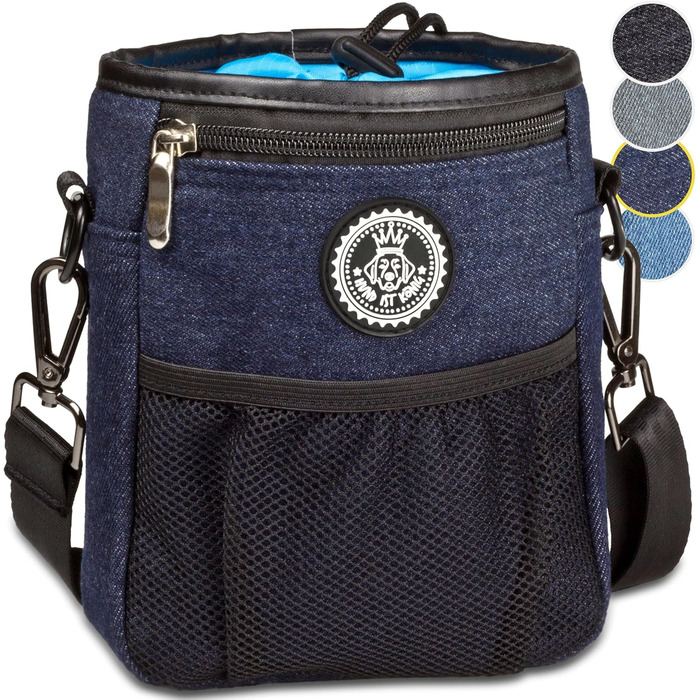 Преміум сумка для ласощів для собак HUND IST KÖNIG - універсальна, містка, з дозатором для відходів та Ebook - темно-синій (16 x 18 x 6 см)