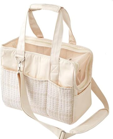 Транспортна сумка для собак та котів до 5 кг - переноска для тварин з верхньою відкривачкою, дихаюча, складана, з регульованим плечовим ременем, дозволена для перевезення в літаку, бежева