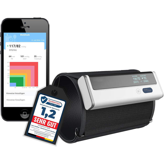 TIGA-MED Armfit Plus: тонометр на плечі з Bluetooth та EKG-діагностикою | монітор серцевого здоров'я | додаток для iOS та Android