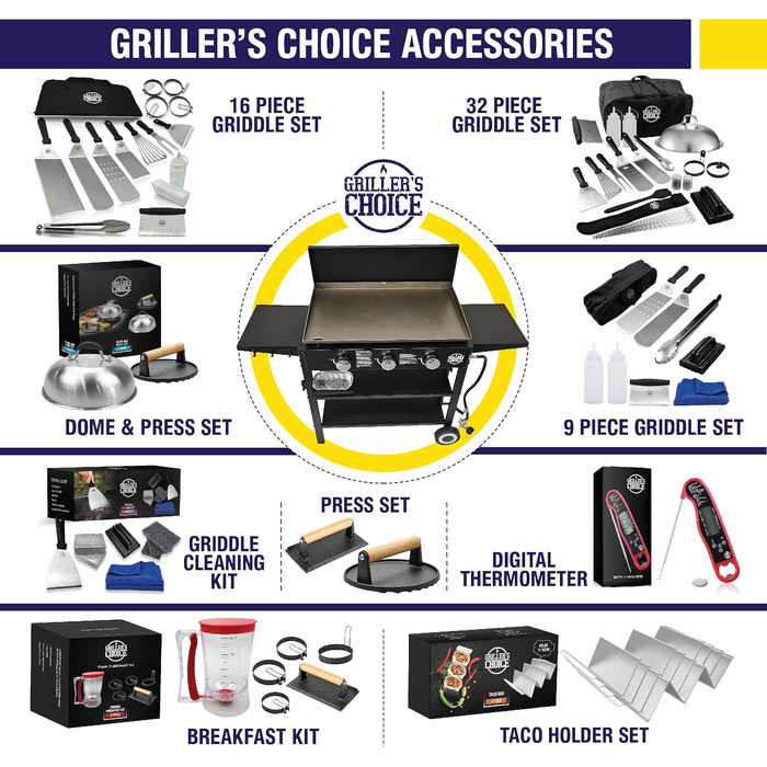 Набір аксесуарів для гриля Grillers Choice з нержавіючої сталі, професійний комплект інструментів для хібачі та барбекю, 32 предмети