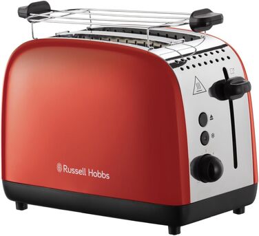 Russell Hobbs Toaster [for 2 slices] Colours Plus Stainless Steel Red (extra wide slots, includes bagel attachment, 6 browning levels + defrost function, Lift & Look function, 1600W) 26554-56 Toaster Compact NEW
