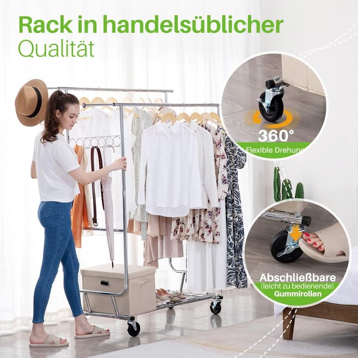 Стійка для одягу HOKEEPER на колесах, подвійна, вантажопідйомність до 283 кг (D002)