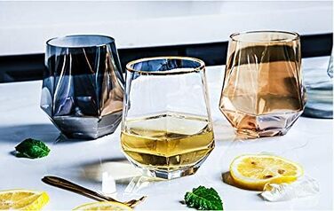 Diamond Whisky Glasses 4-Piece Set, Tilted Scotch Glasses, 300 Ml, Modern Look for Men, Women, Dad, Husband, Friends, Glassware for Bourbon/Rum/Bar Tumbler, Smoke Grey 4