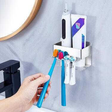 Тримач для зубних щіток настінний, для електричної зубної щітки, органайзер для насадок, срібний, без свердління