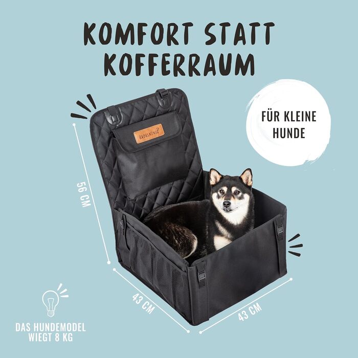 Автокрісло для собак Rudelkönig: водонепроникний кошик для собак середніх та маленьких порід, чорного кольору, розмір L