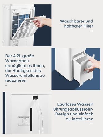 Розумний осушувач повітря з Wi-Fi та додатком, 20 л/24 год, для приміщень до 135 м³ (50 м²), об'єм бака 4.2 л, захист від переливу, таймер 24 год з режимом прання, осушувач для підвалу, спальні, ванної кімнати