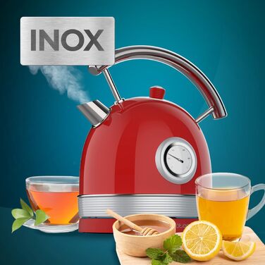 Cecotec Thermosense 420 Vintage Red Stainless Steel Kettle - 1.8L, 2200W, Temperature Display, 8 Cups
