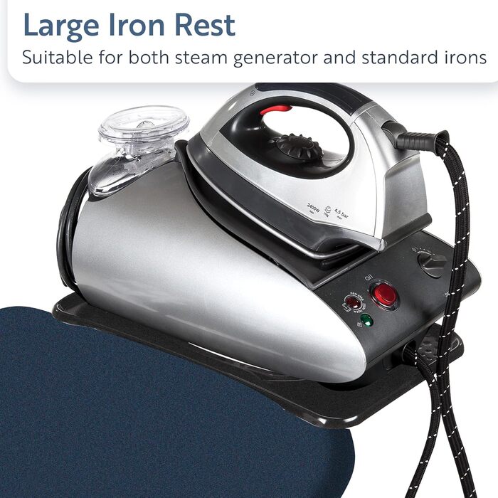 Гладильна дошка Minky Extra широка з підставкою для парогенератора, чорна HH40707103K