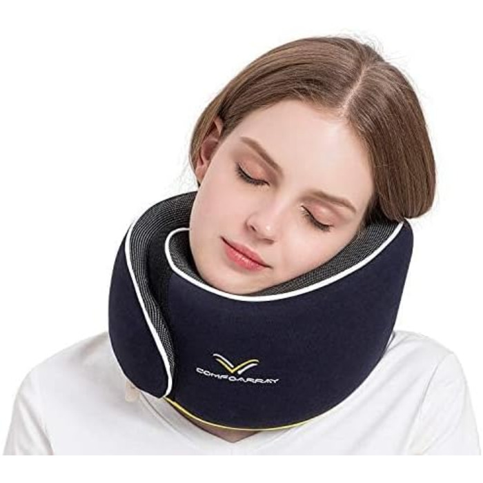 Подушка для шиї ComfoArray Glowa, для подорожей, авто та літака, 2023, широка регульована зона, покращена підтримка голови, темно-синій