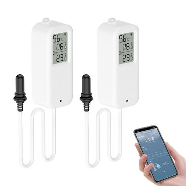 eMylo WiFi Thermometer, Smart Refrigerator Thermometer App Monitor, Data Export ℉/℃, WiFi Hygrometer Thermometer Indoor Outdoor for Greenhouse, Aquarium, Refrigerator, 2 Pack with Display